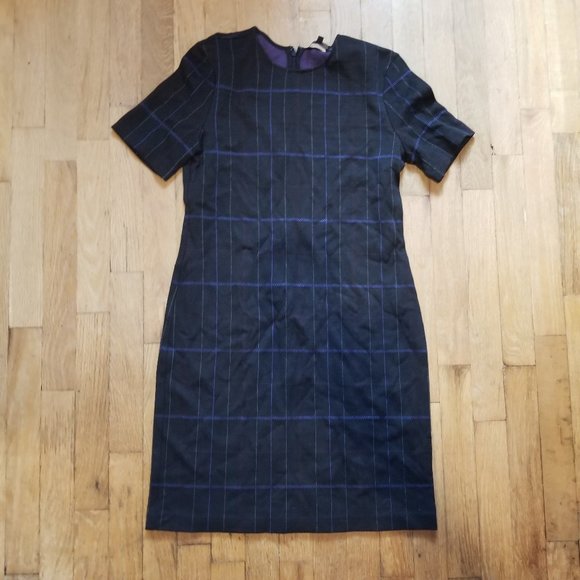 Theory Dresses & Skirts - Theory Rijik Short Sleeve Plaid Black Sheath Dress Size 6